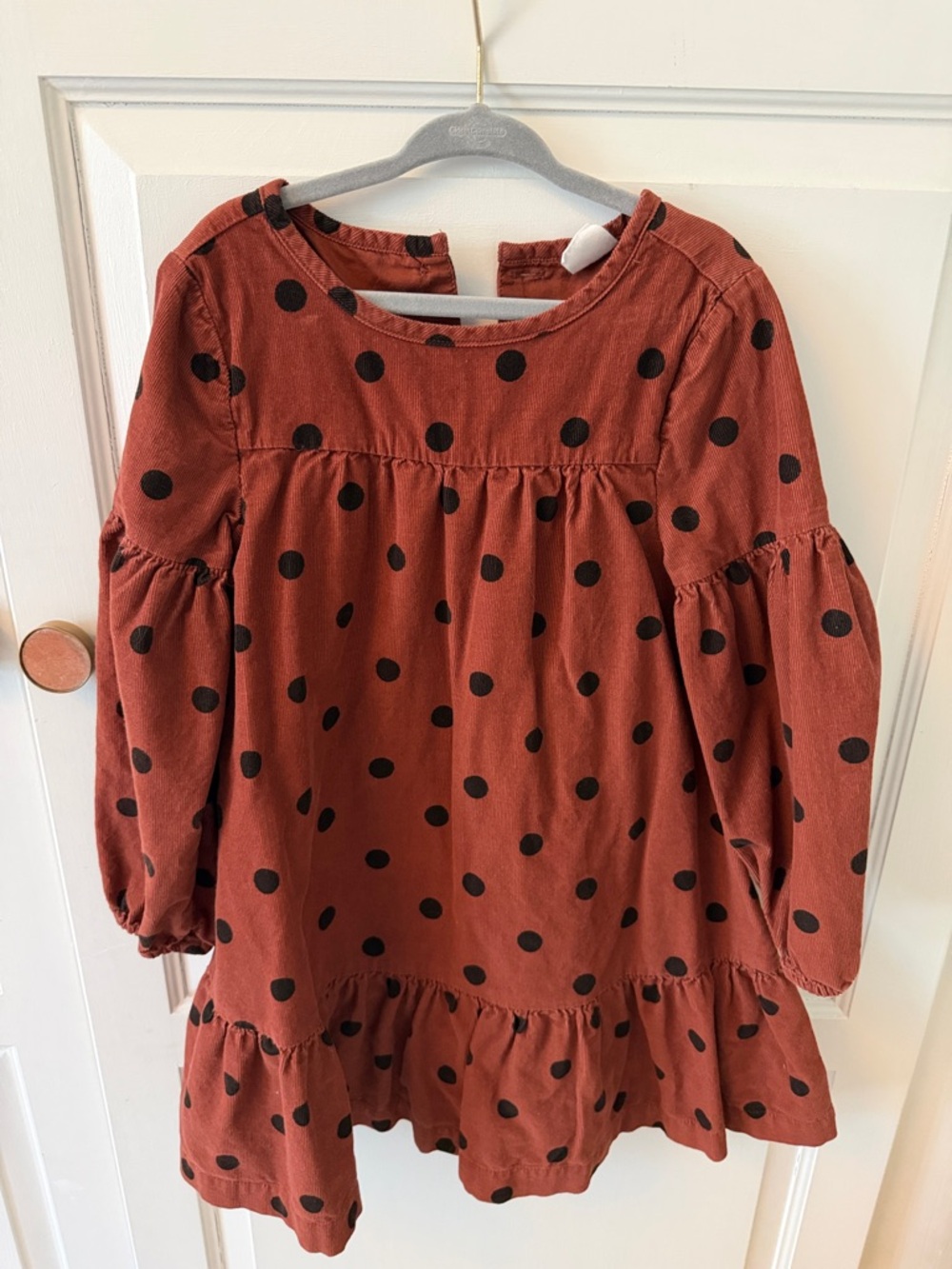 GAP Rust/Brown Polka Dot Long Sleeve Ruffle Hem Dress